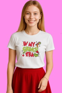Tricou Retro In My Grinch Era Grinchmas 2, din bumbac 100%, tricou alb, Copii | Dama | Barbat - Img 2