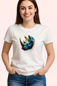 Tricou Rinocer albastru corn colorat design impunator si viu Copii | Dama | Barbat - Img 3