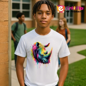 Tricou Rinocer colorat forta si protectie in arta dripping Copii | Dama | Barbat - Img 5