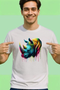 Tricou Rinocer realist in culori vibrante fundal alb Copii | Dama | Barbat - Img 2