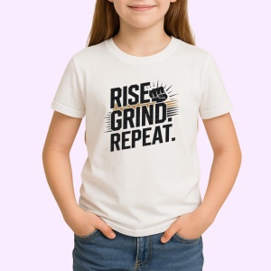 Tricou Rise Grind Repeat Font Sportiv V1, din bumbac 100% , tricou alb pentru Copii | Dama | Barbat