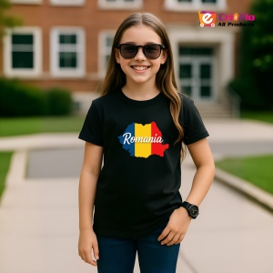 Tricou Romania harta tricolor cu text Negru |Colectia Tricouri Romania - Img 8