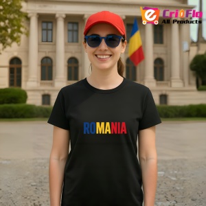 Tricou Romania text tricolor 2 Negru |Colectia Tricouri Romania - Img 4