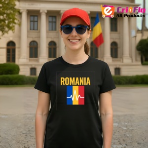 Tricou Romania tricolor pulse cu Text Negru |Colectia Tricouri Romania - Img 4