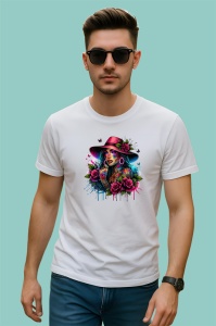 Tricou rose hat girl dripping ink look, fata cu palarie si trandafiri stil stropi de cerneala, Copii | Dama | Barbat - Img 2