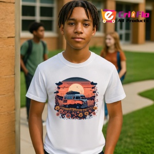 Tricou Rulota hippie cu flori si camp de floarea soarelui 2 Copii | Dama | Barbat