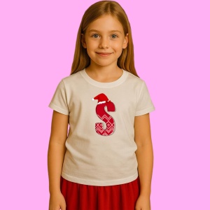 Tricou S Litera Rosie Cu Caciulita Si Inimioare Albe, din bumbac 100% Copii | Dama | Barbat - Img 2