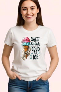 Tricou Schelet cu inghetata roz text sweet as sugar cold as ice contrast funny Copii | Dama | Barbat Barbat - Img 3