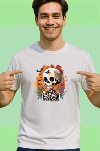 Tricou Schelet cu palarie si fundal alb stil comic Copii | Dama | Barbat - Img 2