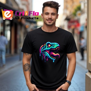 Tricou Schelet dinozaur cu contur albastru neon Copii | Dama | Barbat, culoare negru - Img 5