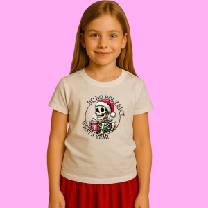 Tricou Schelet Ho Ho Holy What A Year Funny, din bumbac 100%, tricou alb, Copii | Dama | Barbat - Img 2