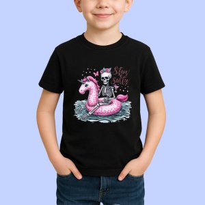 Tricou Schelet pe flamingo roz text stay salty design amuzant de vara Copii | Dama | Barbat Barbat - Img 6