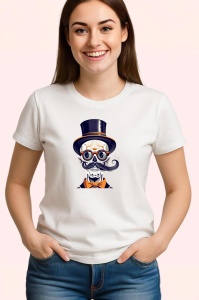 Tricou Schelet pe luna cu palarie vrajitoare si fundal albastru Copii | Dama | Barbat - Img 3