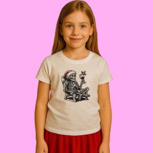 Tricou Schelet Relaxat Cu Pahar De Vin Craciun Funny, din bumbac 100%, tricou alb, Copii | Dama | Barbat - Img 2