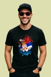 Tricou Serbia Steag Splash Art, Copii | Dama | Barbat, culoare negru - Img 2