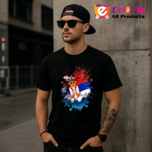 Tricou Serbia Steag Splash Art, Copii | Dama | Barbat, culoare negru - Img 7