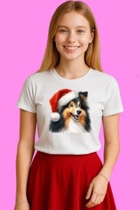 Tricou Sheltie Craciun Pufos, din bumbac 100%, tricou alb, Copii | Dama | Barbat - Img 3