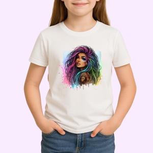 Tricou side gaze rainbow hair girl, fata cu privire laterala si par curcubeu, Copii | Dama | Barbat