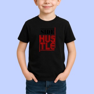 Tricou Side Hustle Font Modern Rosu Gri V1, din bumbac 100%, tricou negru Copii | Dama | Barbat - Img 2