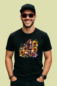 Tricou Sitting bike sunflower tattooed woman, femeie tatuata asezata cu bicicleta si floarea soarelui, Copii | Dama | Barbat , tricou negru - Img 3