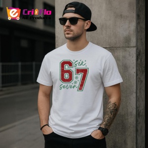 Tricou SIX SEVEN 67 Clasic Verde Rosu, din bumbac 100%, tricou alb, Copii | Dama | Barbat - Img 2