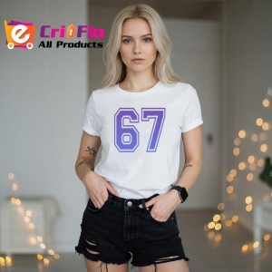 Tricou SIX SEVEN 67 Contur Violet Simplu, din bumbac 100%, tricou alb, Copii | Dama | Barbat - Img 3