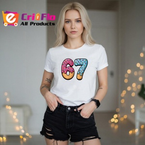 Tricou SIX SEVEN 67 Donut Numbers Classic, din bumbac 100%, tricou alb, Copii | Dama | Barbat