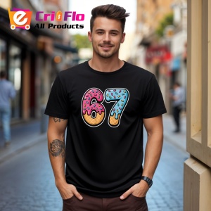 Tricou SIX SEVEN 67 Donut Numbers Classic, din bumbac 100%, tricou negru, Copii | Dama | Barbat - Img 3
