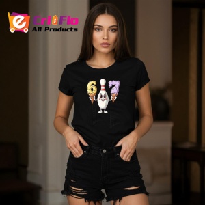 Tricou SIX SEVEN 67 Inghetata Popcorn Amuzant, din bumbac 100%, tricou negru, Copii | Dama | Barbat - Img 3