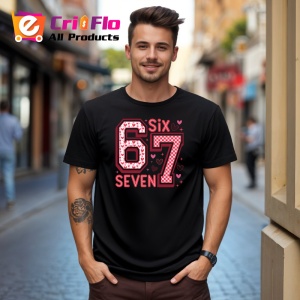 Tricou SIX SEVEN 67 Inimi Clasice Rosii, din bumbac 100%, tricou negru, Copii | Dama | Barbat - Img 3