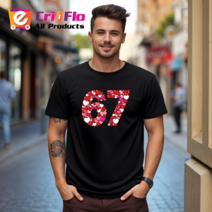 Tricou SIX SEVEN 67 Inimi Rosii Decorative, din bumbac 100%, tricou negru, Copii | Dama | Barbat - Img 2