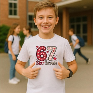 Tricou SIX SEVEN 67 Inimi Roz Dragoste, din bumbac 100%, tricou alb, Copii | Dama | Barbat - Img 2