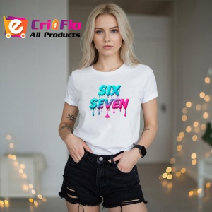 Tricou SIX SEVEN 67 Logo Drip Albastru Roz, din bumbac 100%, tricou alb, Copii | Dama | Barbat - Img 3