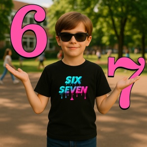 Tricou SIX SEVEN 67 Logo Drip Albastru Roz, din bumbac 100%, tricou negru, Copii | Dama | Barbat - Img 2