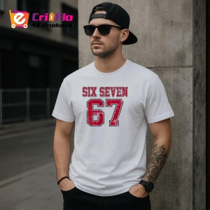 Tricou SIX SEVEN 67 Logo Vintage Rosu, din bumbac 100%, tricou alb, Copii | Dama | Barbat