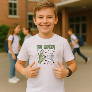 Tricou SIX SEVEN 67 Mana Horror Verde, din bumbac 100%, tricou alb, Copii | Dama | Barbat - Img 2