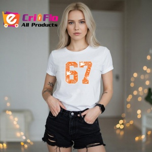 Tricou SIX SEVEN 67 Numar Urban Portocaliu, din bumbac 100%, tricou alb, Copii | Dama | Barbat - Img 3