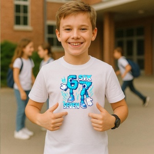 Tricou SIX SEVEN 67 Roboti Gemeni Albastri, din bumbac 100%, tricou alb, Copii | Dama | Barbat - Img 2