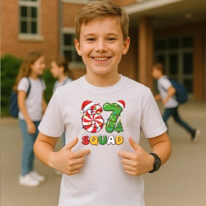 Tricou SIX SEVEN 67 Squad Craciun, din bumbac 100%, tricou alb, Copii | Dama | Barbat - Img 2