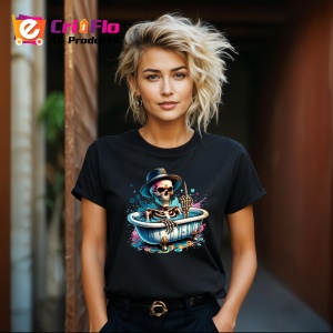 Tricou Skeleton in bath flipping off, schelet in cada facand semn obscen, Copii | Dama | Barbat , tricou negru - Img 9