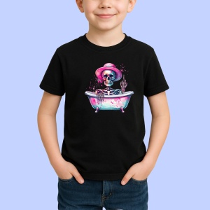Tricou Skeleton in bathtub hat, schelet in cada cu palarie, Copii | Dama | Barbat , tricou negru - Img 2
