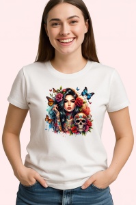 Tricou skull butterfly roses gothic look, craniu fluture trandafiri stil gotic, Copii | Dama | Barbat