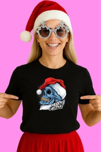 Tricou Skull Christmas Hat, din bumbac 100% Copii | Dama | Barbat