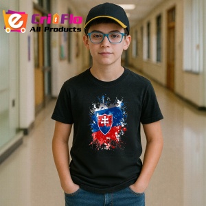 Tricou Slovakia Steag Splash Art, Copii | Dama | Barbat, culoare negru - Img 9