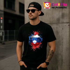Tricou Slovenia Steag Splash Art, Copii | Dama | Barbat, culoare negru