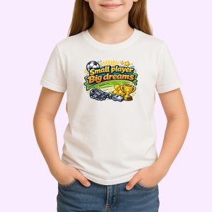 Tricou Small Player Big Dreams Trofeu Fotbal V1, din bumbac 100% , tricou alb pentru Copii | Dama | Barbat - Img 2