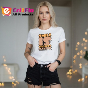 Tricou Smile Is The Best Makeup Font Retro Maro, din bumbac 100% , tricou alb pentru Copii | Dama | Barbat - Img 7