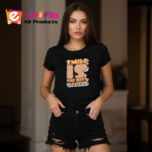 Tricou Smile Is The Best Makeup Font Retro Maro, din bumbac 100%, tricou negru Copii | Dama | Barbat - Img 7