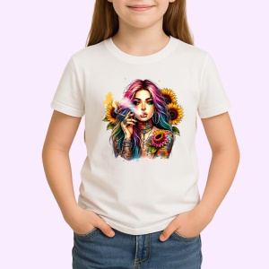 Tricou smoking girl floral tattoo, fata care fumeaza cu tatuaj floral, Copii | Dama | Barbat - Img 3