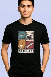 Tricou Smooth Music Instrumente Retro, Copii | Dama | Barbat, culoare negru - Img 2